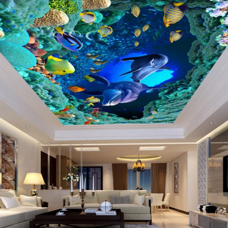 Wallpaper 3D Custom Motif Plafon Underwater Bawah Laut