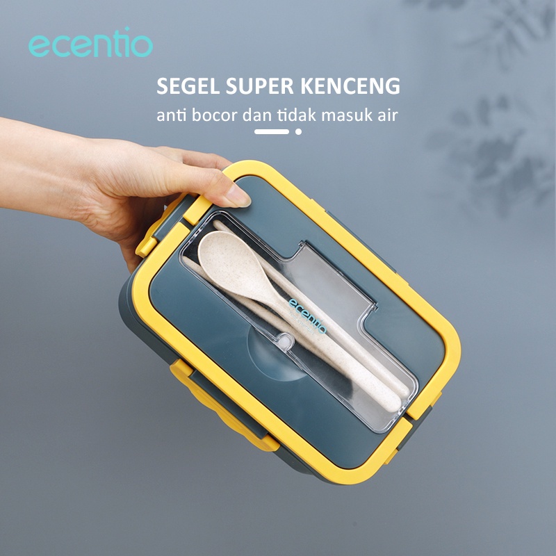 ecentio lunch box 1500ml  with free sumpit sendok tempat makan kotak bekal anti tumpah dan tahan panas bento BPA free