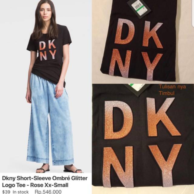Branded Original DKNY Tee Kaos Baju Atasan Tshirt Black Gliter (Sisa Export)