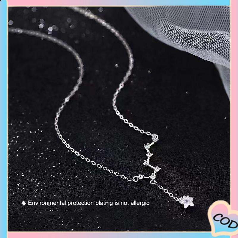 COD❤️ Big Dipper Wanita Trendy Temperamen Cahaya Mewah Desain Niche Rumbai Kalung Indah Sederhana-A.one