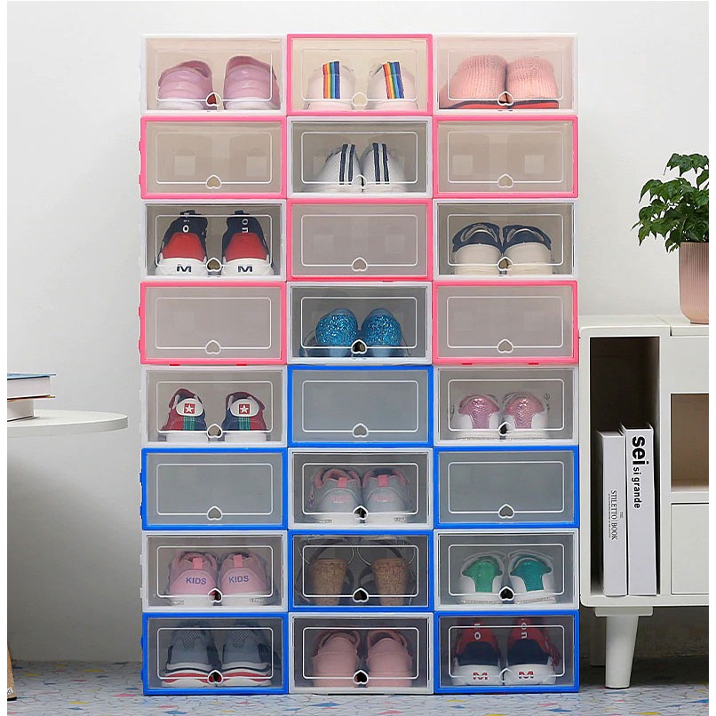 (PROMO) Kotak Susun Rak Organizer Sepatu  6 PCS Size L / Kotak Sepatu/Sandal Transparan/Shoes Box/Rak Sepatu / Rak sepatu kotak sepatu lipat kotak penyimpanan sepatu dan sandal tempat sepatu / Tempat Sepatu Susun Plastik Transparen Rak Kotak Lipat Box