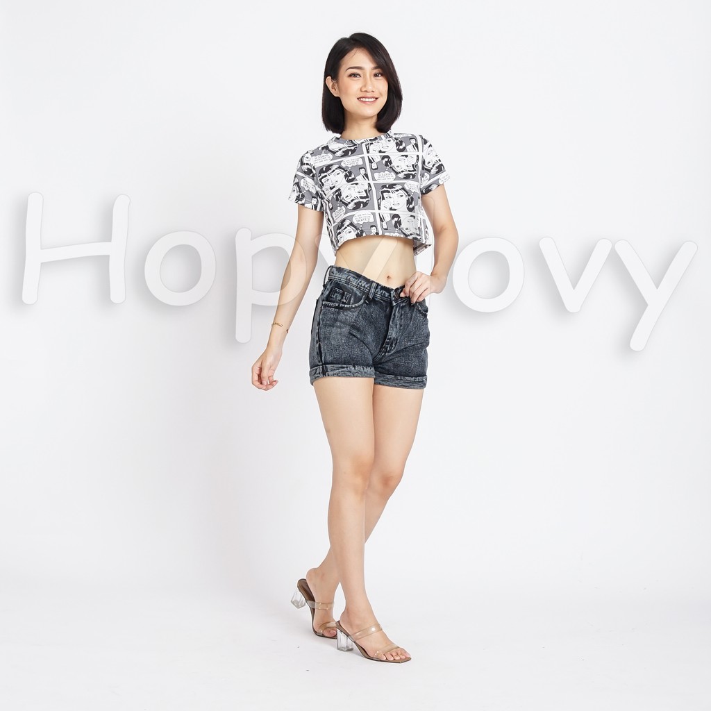 HOPYLOVY Celana Pendek Jeans Wanita Hotpants Spring Lipat Korea Hot Pants Snow