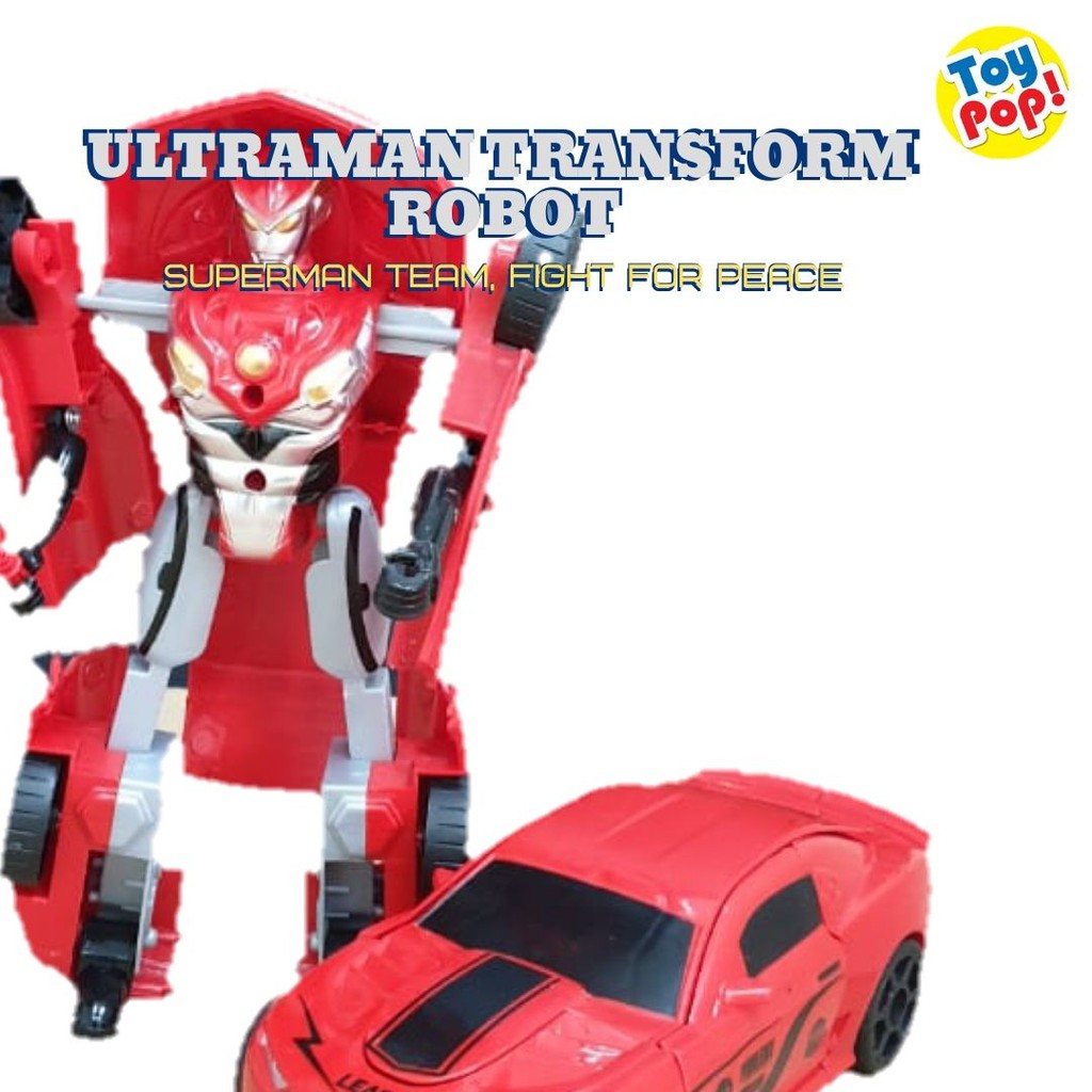 Mainan anak laki-laki robot ultraman transformation merah bisa berubah bentuk mobil