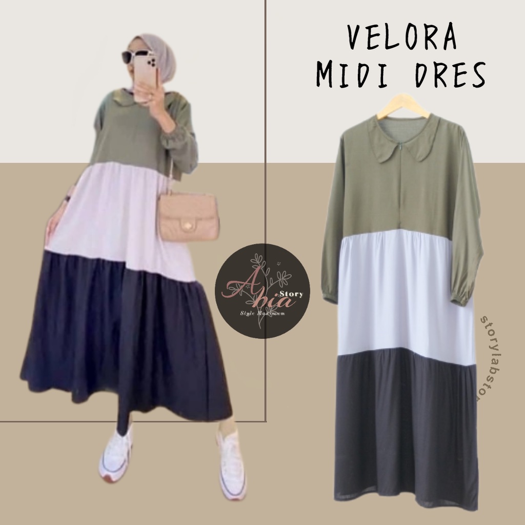 VELORA Midi Dress Casual Trendy Gamis Susun Rainbow Jumbo Rayon Premium Busui Friendly