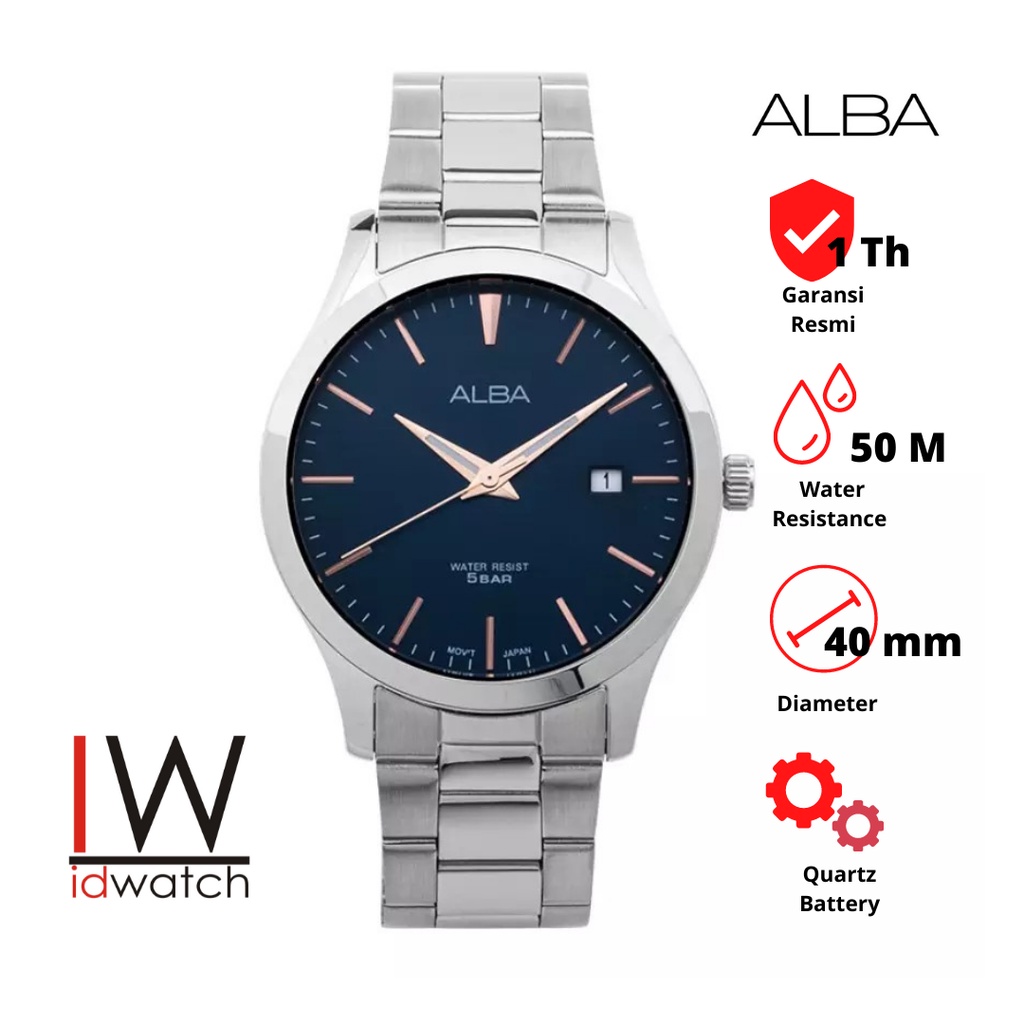 Alba AS9M37X1 Quartz Jam Tangan Pria Original AS9M37 Cowok Strap Rantai Stainless Steel