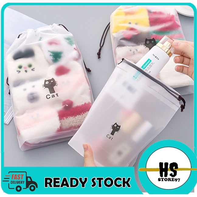 [BISA COD] Tas Pouch Kosmetik Brown Cat Kaktus Organizer Bag / Tas Kosmetik Transparan Makeup Pouch