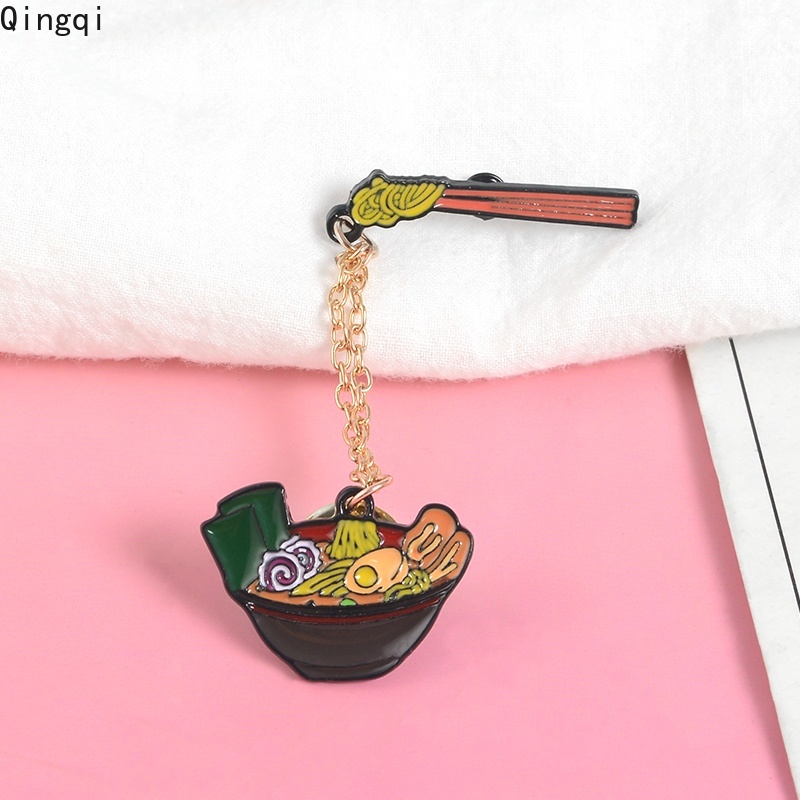 Bros Pin Enamel Desain Kartun Ramen Mie Jepang Lucu Dengan Rantai Untuk Kerah