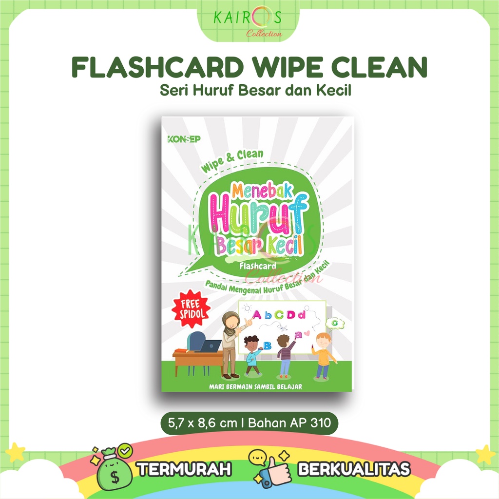 Flashcard Wipe Clean Seri Huruf Besar dan Kecil / Kartu Pintar Belajar Balita Bisa Ditulis Dihapus