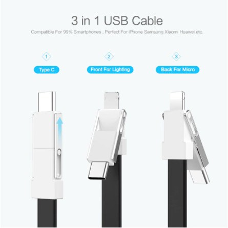 MOGYMOGY Gantungan Kabel USB Tipe C Mikro USB 2A  3In1 Gantungan Kunci Mini Magnetik Charger