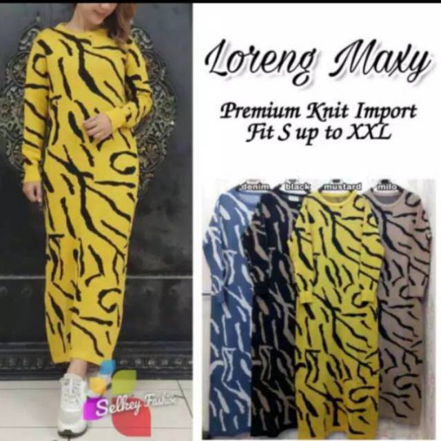 Gamis Rajut/salur/import/jumbo(biru garis hitam dan putih)