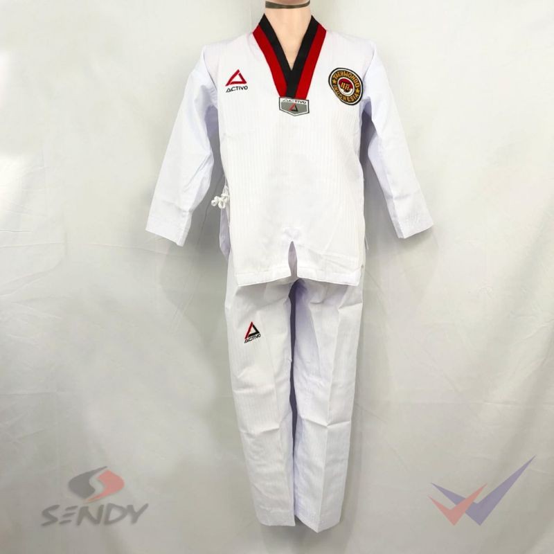 DOBOK SENDY ACTIVO KERAH Merah HITAM DAN PUTIH Seragam taekwondo