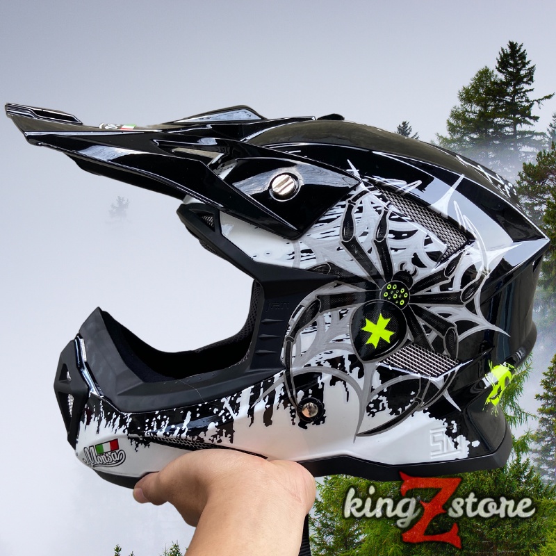 Helm Motor Trail Monsa Cross Motif Spider Terbaru Anak dan Dewasa Original Premium SNI Fullface Busa