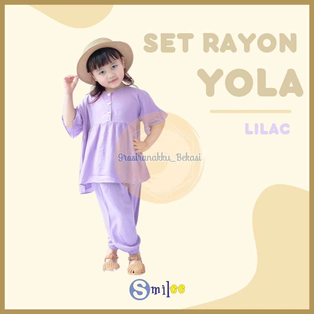 Setelan Anak Rayon Polos Smilee Yola Warna Lilac Size 1-5Tahun