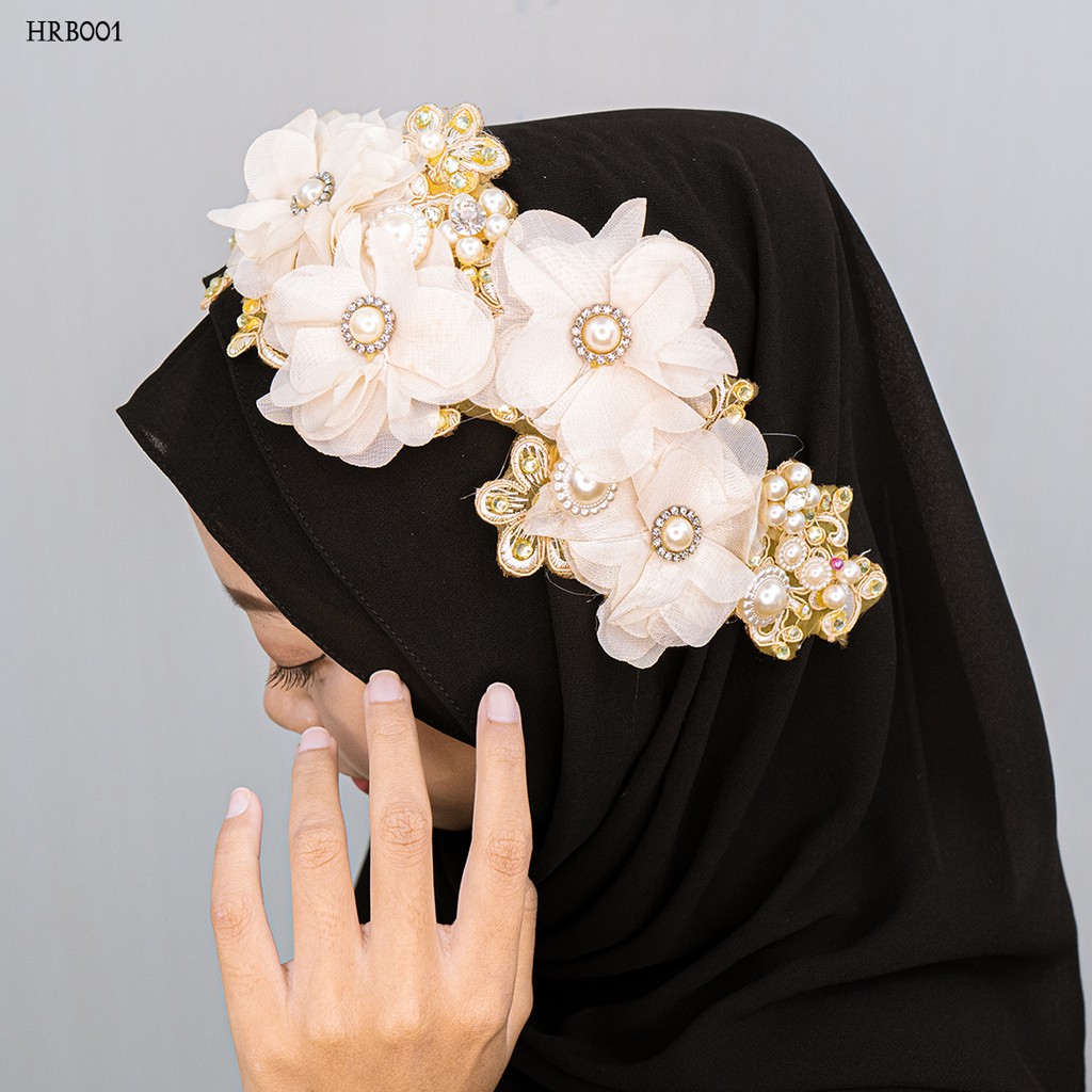 [SIAP KIRIM] HAIRPIECE AKSESORIS WEDDING HIJAB MODERN CREAM BROKAT HRB001