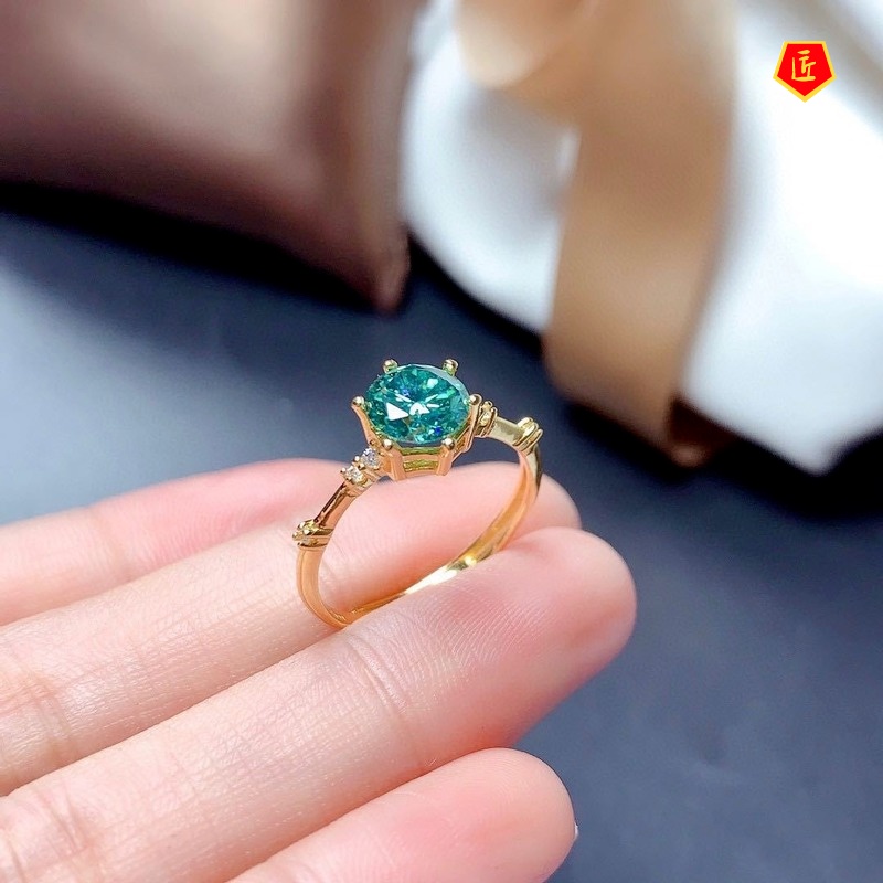 [Ready Stock]Simple Classic Green Moissanite Diamond Ring for Women