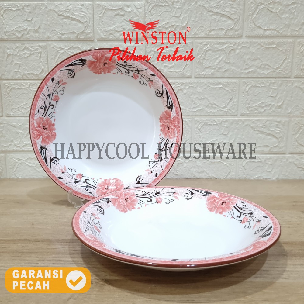 WINSTON Piring Keramik 9,25in Flower Pink /Piring Lontong /Piring Makan Porcelain 23cm