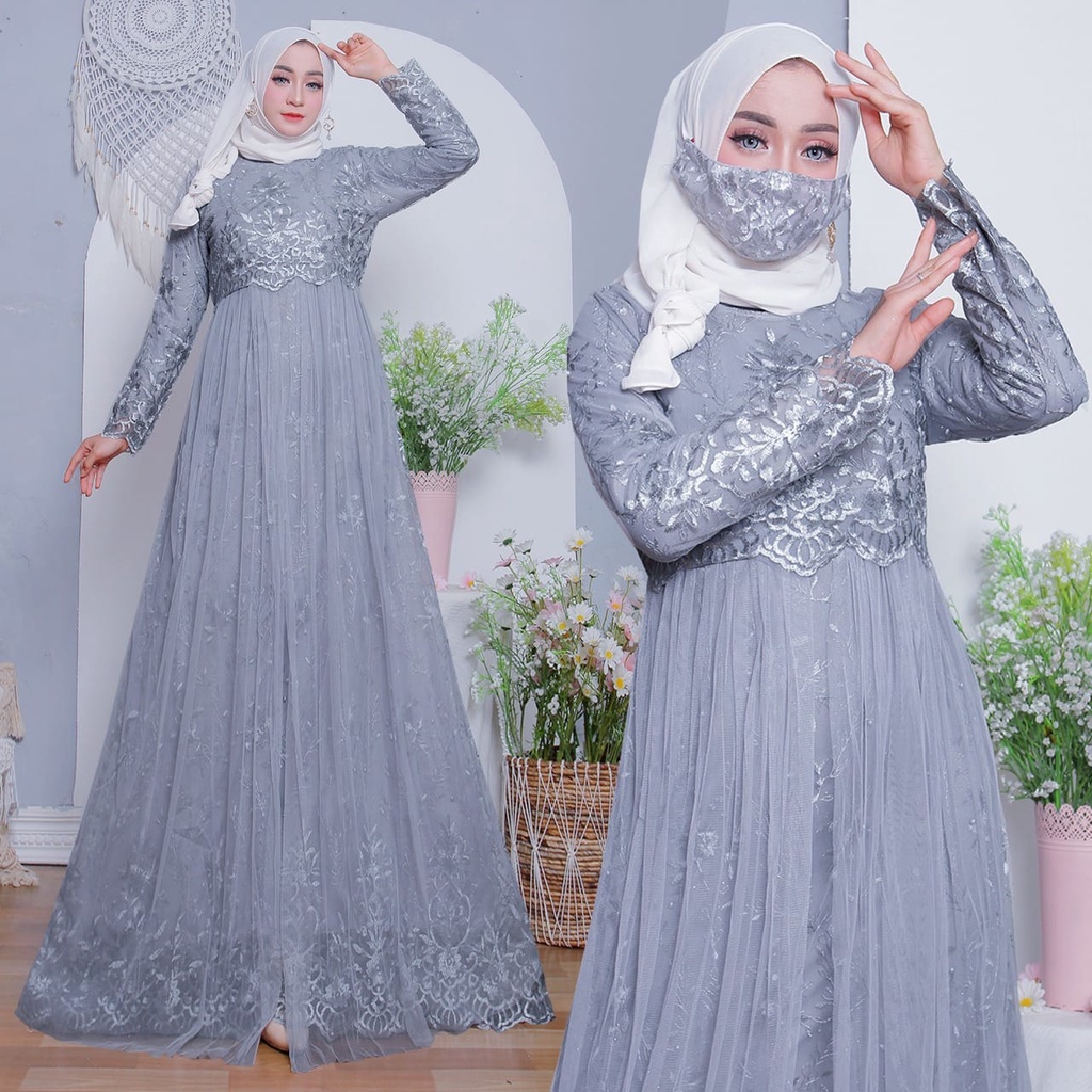 Gamis Pesta TERBARU/Gamis Alexa Tulle/Gamis Burkat Terbaru/Gamis Tille Super Mewah//gamis wanita ter