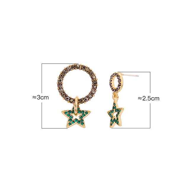 LRC Anting Tusuk Fashion Gold Crystal Diamond Star Circle Stud Earrings F95521