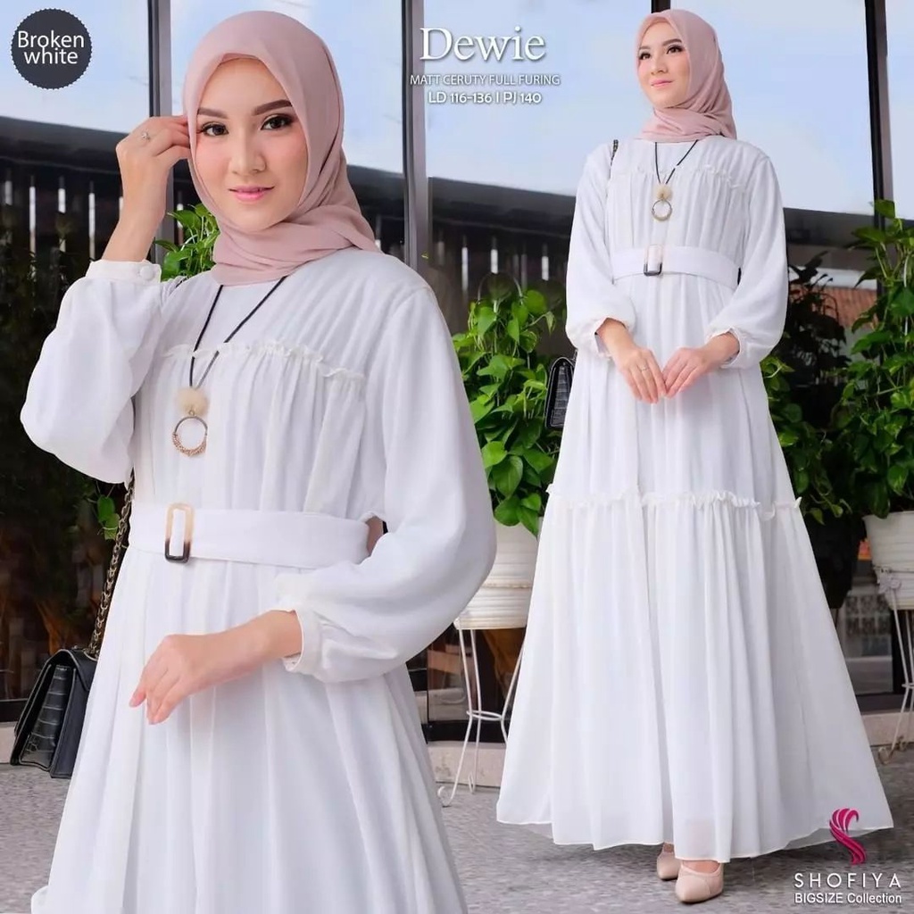 DEWIE DRESS BL CERUTY BABYDOLL FULL PURING LD 110 CM PB 140 CM FREE BELT GAMIS WANITA TERBARU 2023 KEKINIAN DRESS PUTIH WANITA MOTIF POLOS MAXI DRESS JUMBO VIRAL