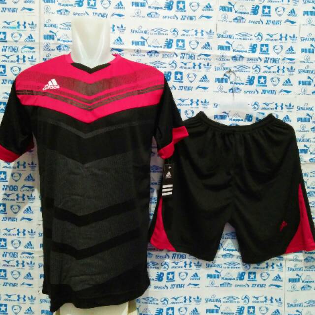 Baju Kaos Bola Baju Futsal Jersey Futsal Kaos Setelan Futsal Adidas JX Hitam List Pink
