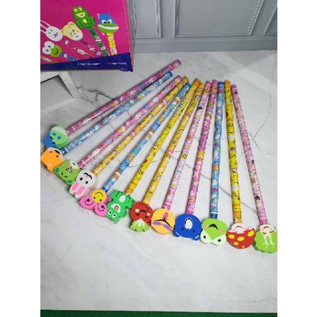

↘ Pensil penghapus (1box=24set)/pensil unik/pensil stip/pensil hapusan/pensil set/pencil/pensil lucu