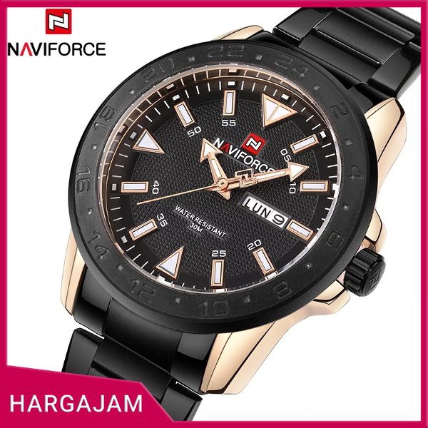 BARU Jam tangan Pria Original Naviforce 9109 Rantai Bonus Tali Kulit