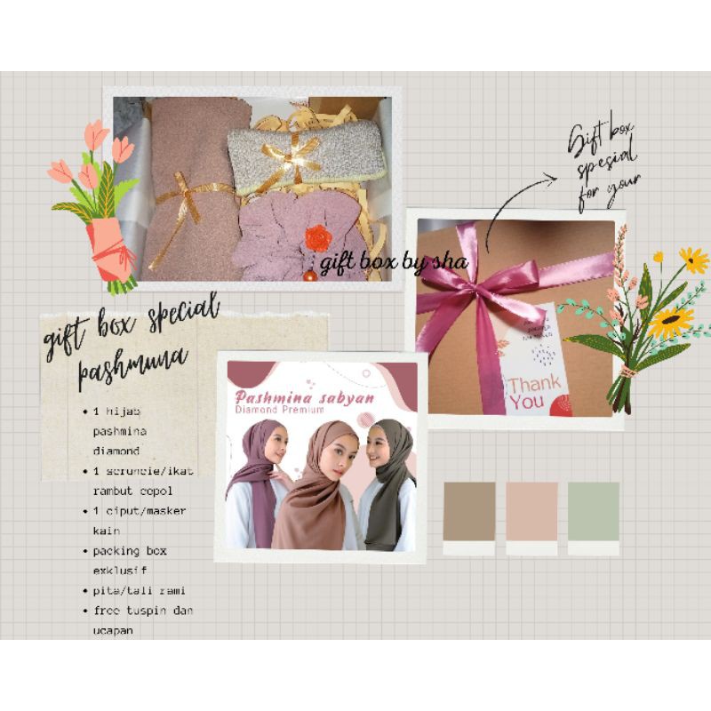 Hampers hijab pashmina ︳Hampers hijab murah︳giftbox pashmina diamond