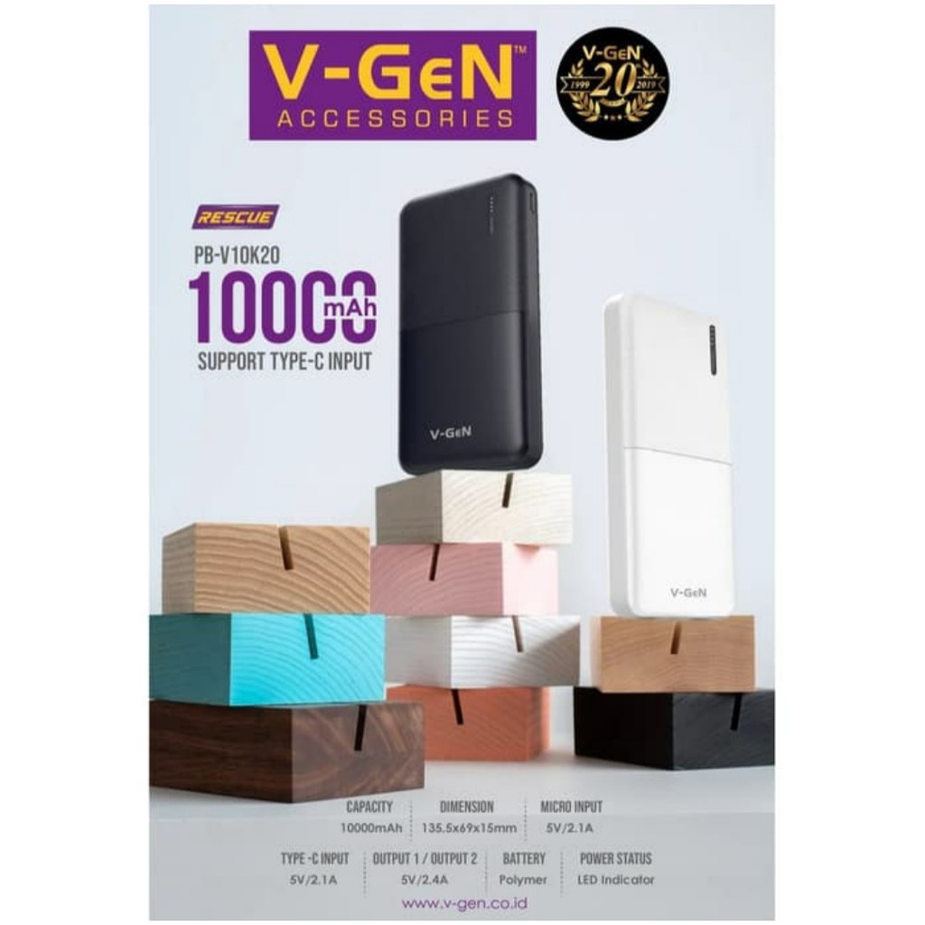 KHANZAACC POWERBANK VGEN Rescue V10K20 10000 mAh 2 Output 2.4A Slim Design