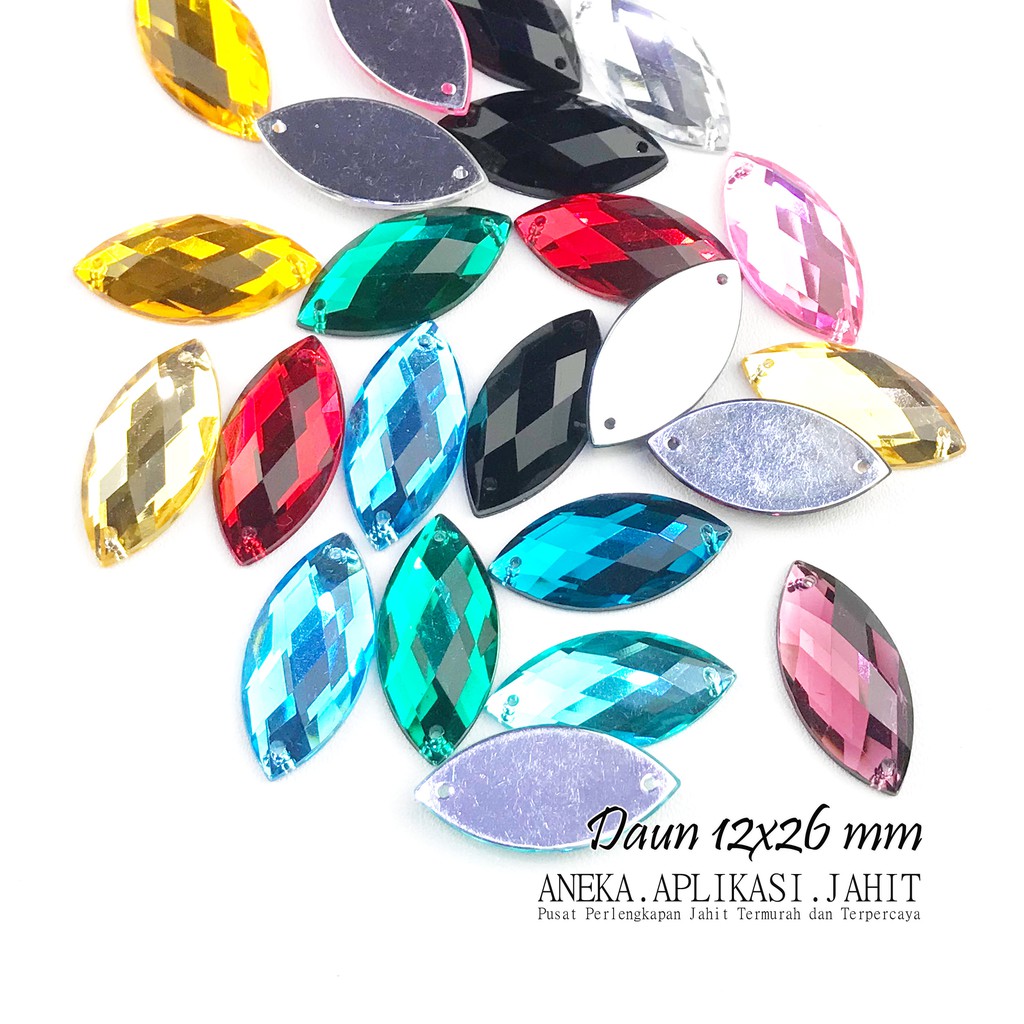 PADI DAUN 12X26 MM 1 LUSIN MOTE BATU DIAMOND RESIN 