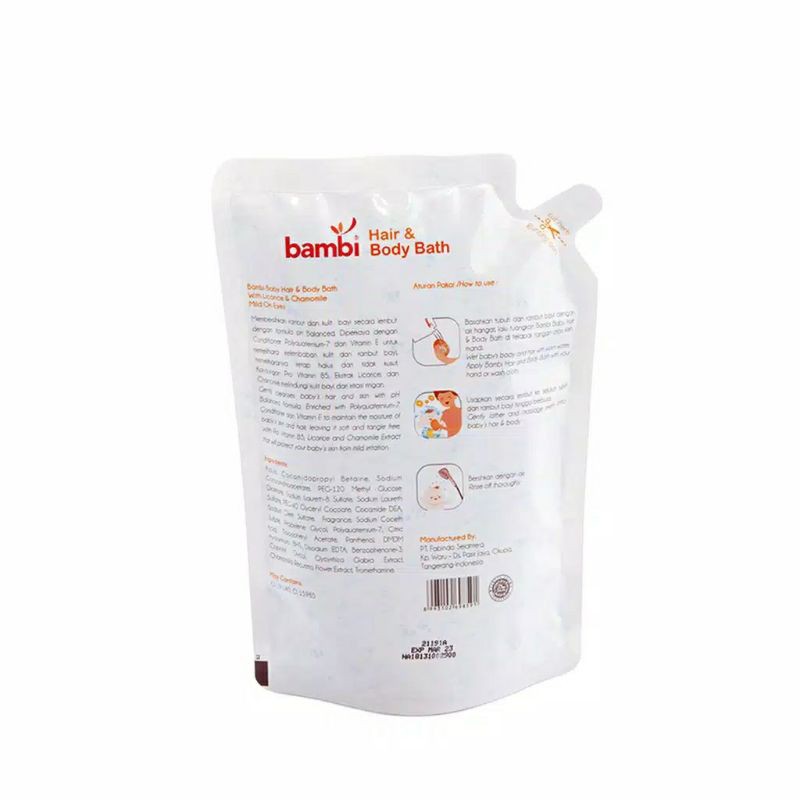 Bambi Hair &amp; Body Bath Refill 450ml Pump 500ml - Sabun Shampo Bayi Refill Pouch // Bambi Sabun Shampo Bayi Pump 500ml