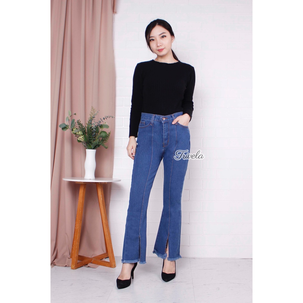 TRIVELA Elina Cutbray Rawis Warna / Cutbray Jeans Belah Wanita