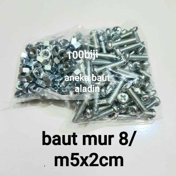 Jual Baut Dan Mur 8. 2cm Obeng Isi 100biji | Shopee Indonesia