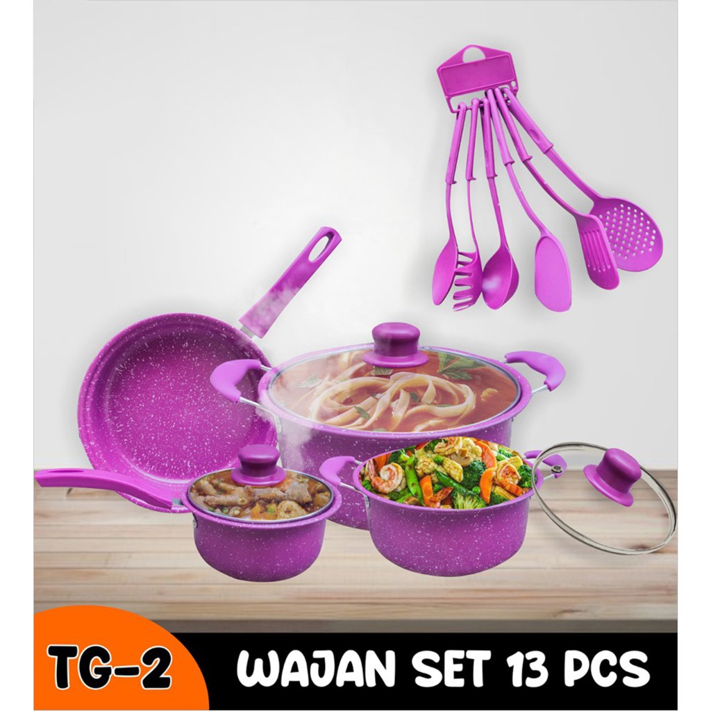 Produk peralatan Masak Panci Set 13 Cookware+Pisau+Spatula Praktis wajan 13 Tutup Kaca