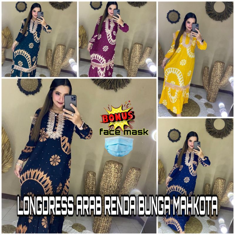 LONGDRESS ARAB RENDA BUNGA MAKHKOTA BUNGA  / DASTER RENDA ARAB  / DASTER MURAH