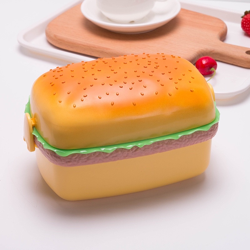 Lunchbox Kotak Bekal Anak / Kotak Makan Anak / Tempat Makan Anak Hamburger| Free Sendok dan Garpu