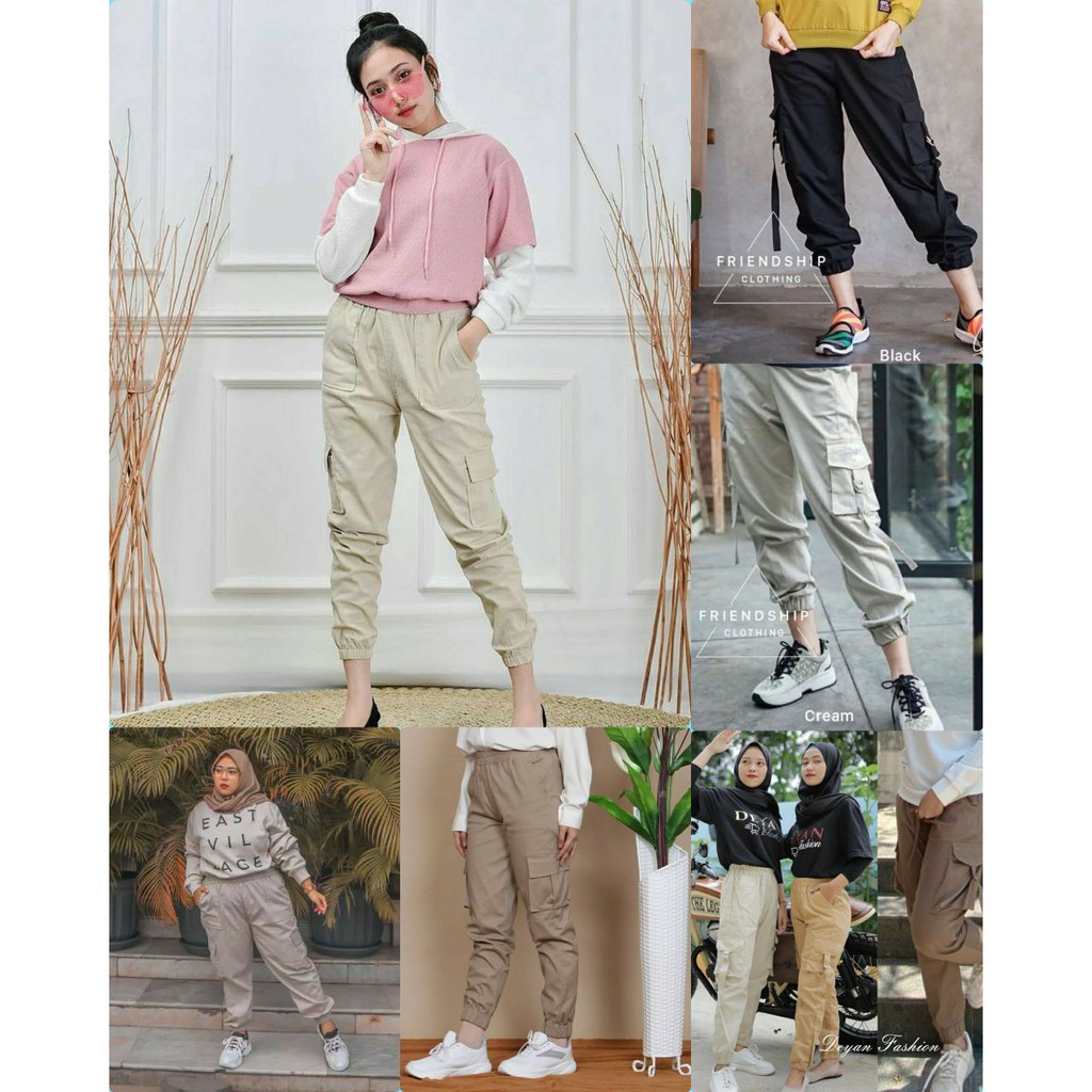 Celana Joger Wanita Cargo Pants American Drill Variasi Tali