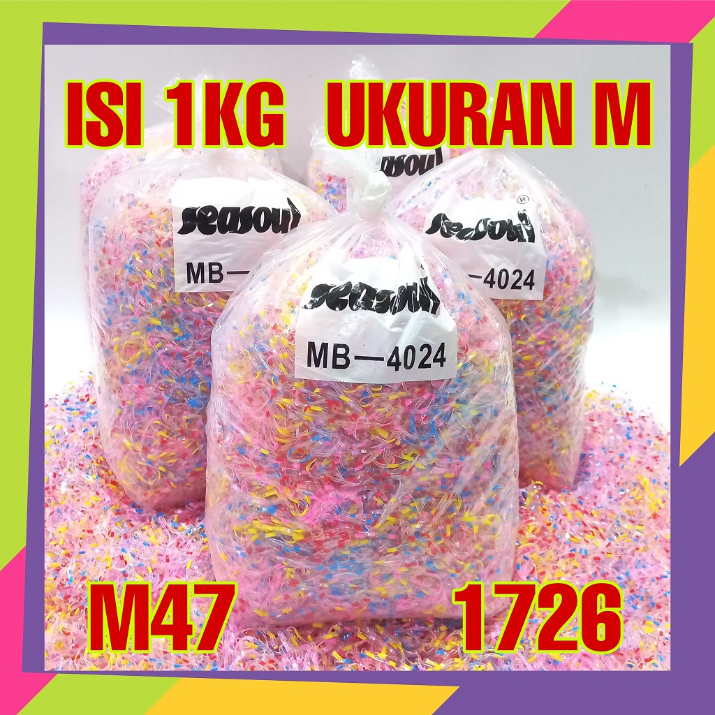 1726 [Grosir] isi 1kg karet Jepang ikat rambut ukuran M / Warna warni bening