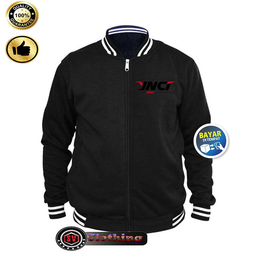 Jaket Baseball Varsity BLACK Logo YNCI NMAX INDONESIA Black Red