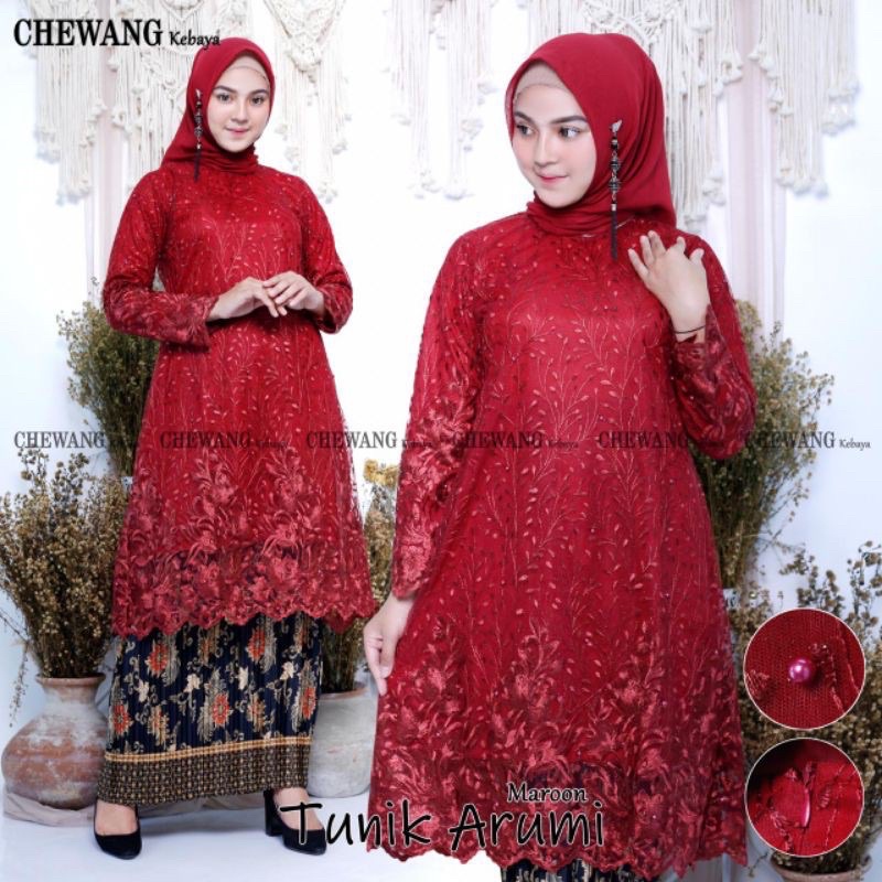 Cod/real pict stelan tunik padang/tunik modern/kebaya pesta/kebaya kondangan/kebaya wisuda-set marun