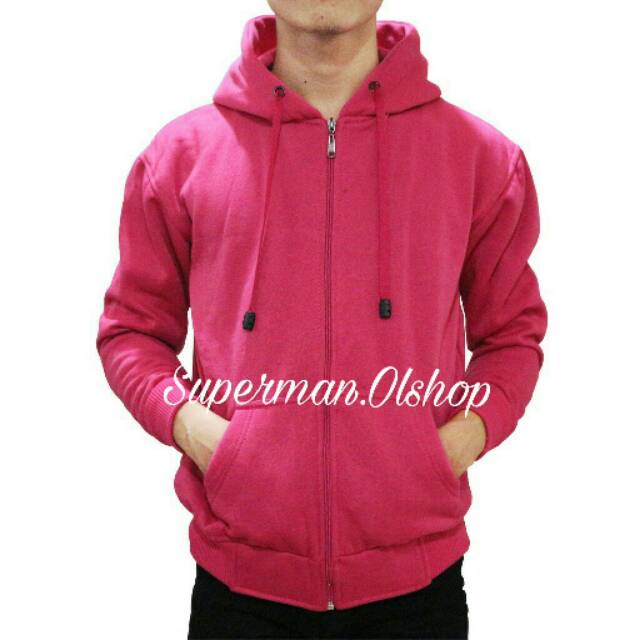 Sweater Polos Hoodie Zipper Warna Pink