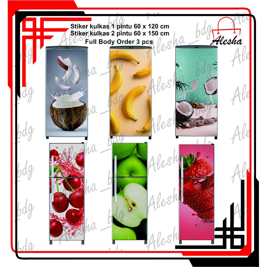Stiker Sticker Wallpaper Kulkas 1 dan 2 Pintu Motif Buah Keren Lucu Terbaru Murah