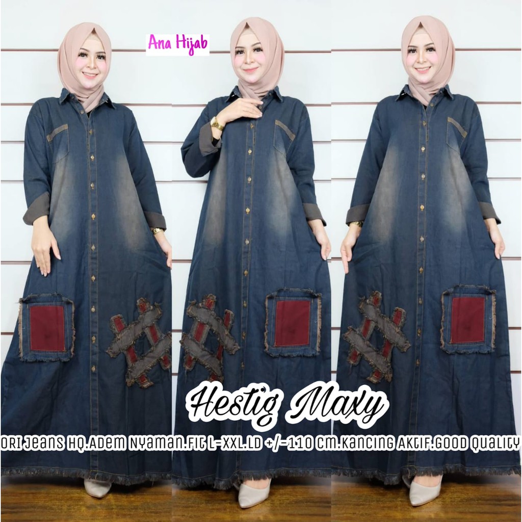 HESTIQ MAXI DENGAN VARIASI EMBLKEM KEKINIAN MATT JEANS WASH