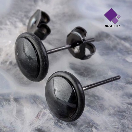 1 Pasang Anting Stud Bentuk Bulat Bahan Stainless Steel Untuk Pria Dan Wanita