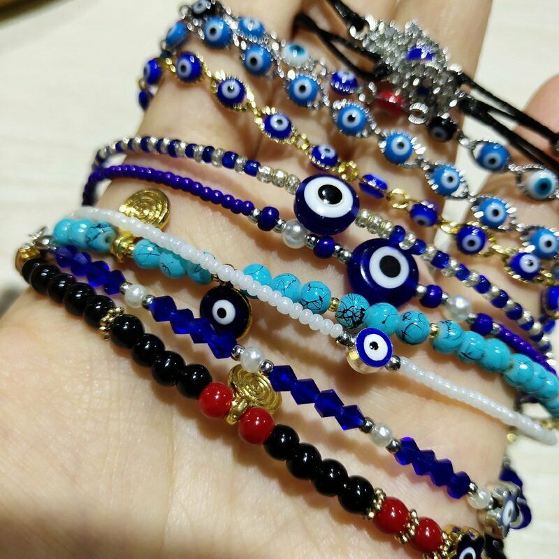 Gelang Rantai Manik Evil Eye Warna Biru Untuk Wanita