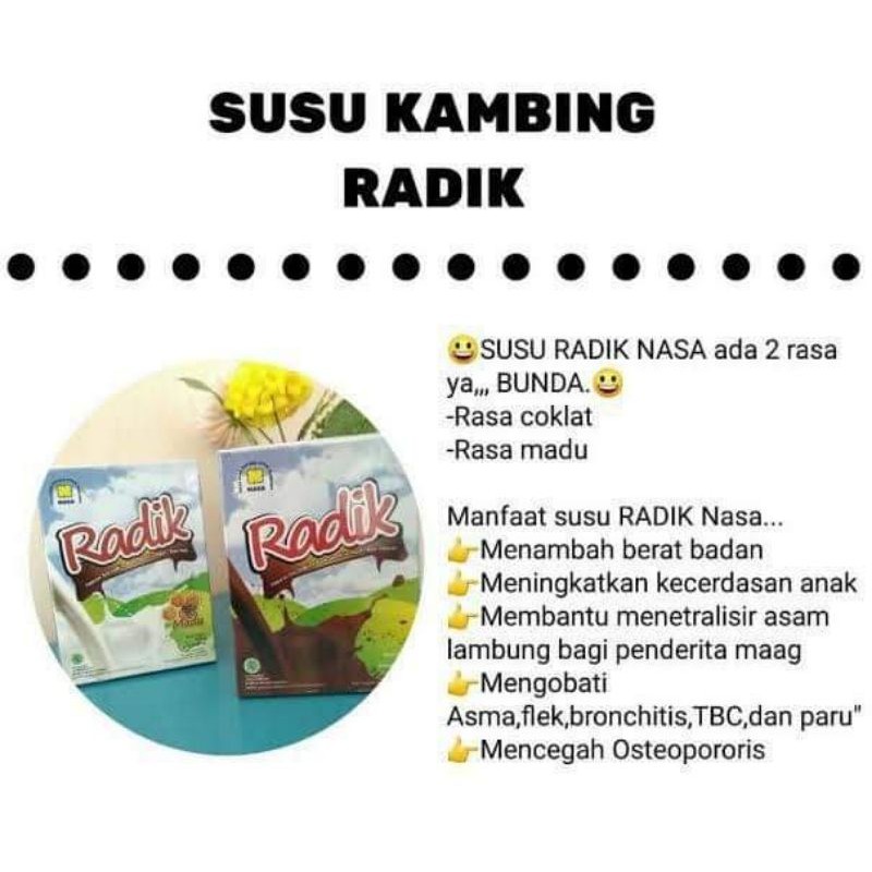 

Susu / susu Kambing RADIK Nasa / Susu bubuk / RADIKCO / RADIKMA