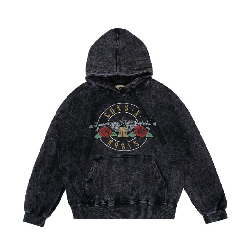 HOODIE JAKET PRIA MCF GUNS N ROSES BLACK WASHING PREMIUM