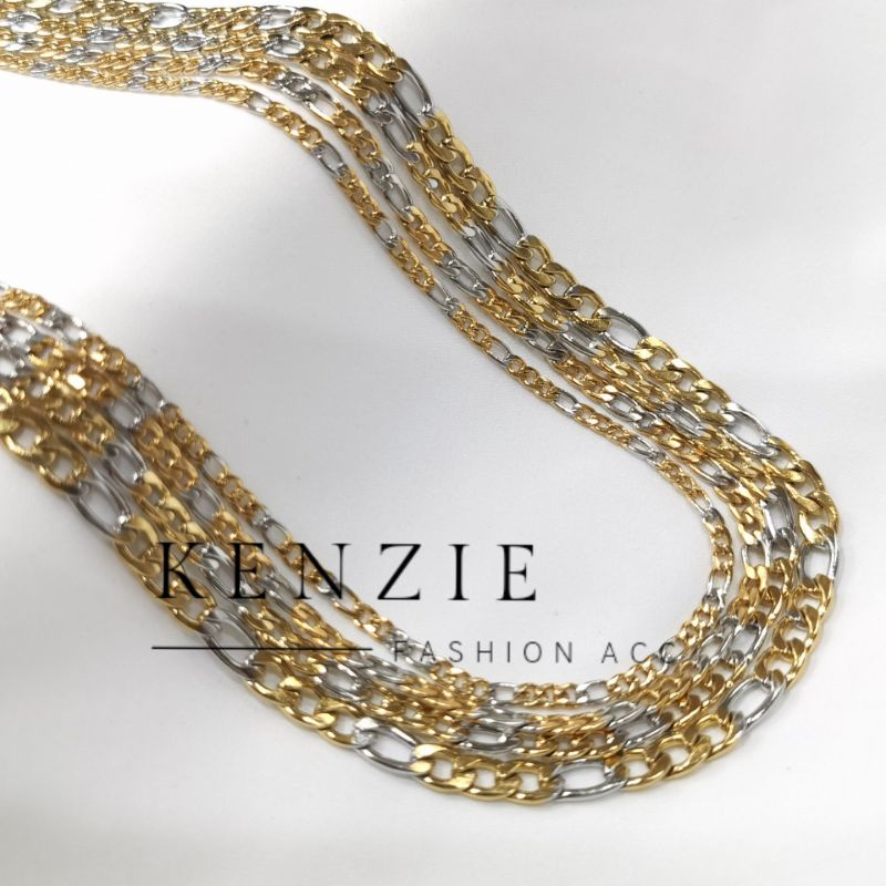 Kalung Cube Titanium Trendy Pria Casual Model Rantai Dual Warna Panjang 50cm