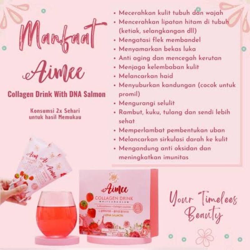 ( 1 BOKS  ) Collagen Drink Aimee Beaute Glow Minuman Collagen Pemutih Badan Permanen Mengandung Vitamin C Saffron dan Goji Berry Ampuh atasi Penuaan Dini Jerawat Membandel