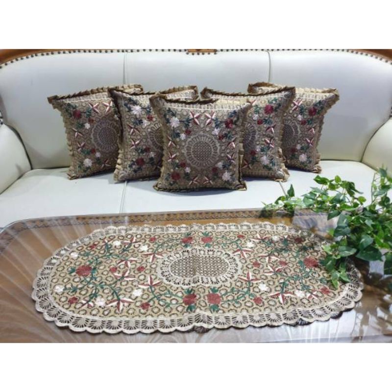 Satu set sarung bantal kursi Bordir