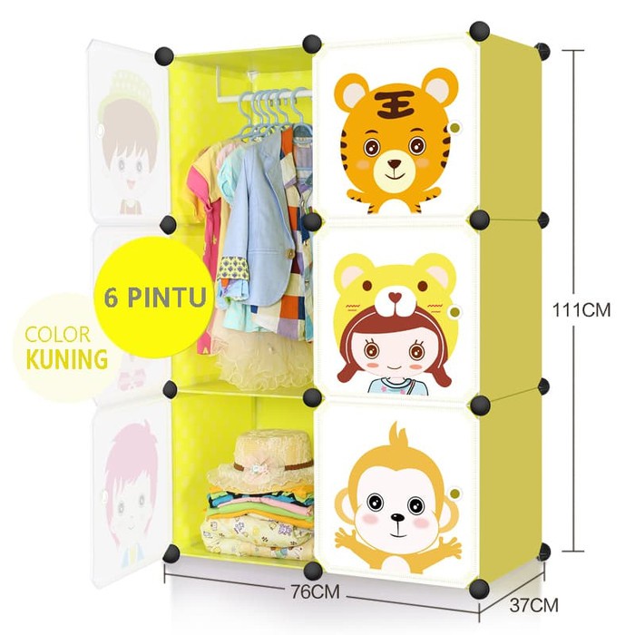 JU149 Lemari pakaian plastik portable anak lemari susun baju rak buku